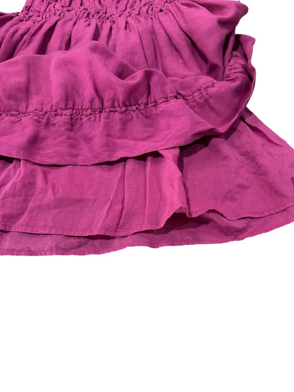 Anthropologie Raspberry Linen Smocked Waist Mini Dress Open Back Tie Size Small